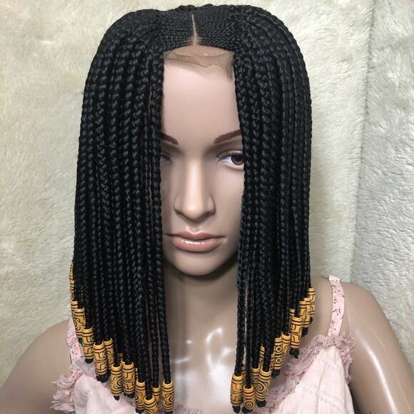 Bob center part closure wig with beads main image 4